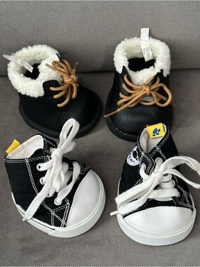 Build-A-Bear Black Canvas High-Top Sneakers and Black Faux-Shearling Boots